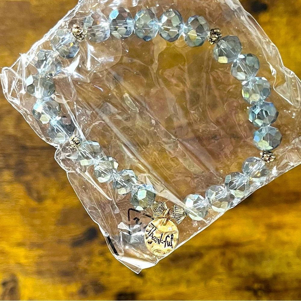 Blue w/ Gold Accent "Thankful" Charm Bracelet